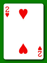 2 Two Deuce of Hearts playing card with clipping path to remove background and shadow