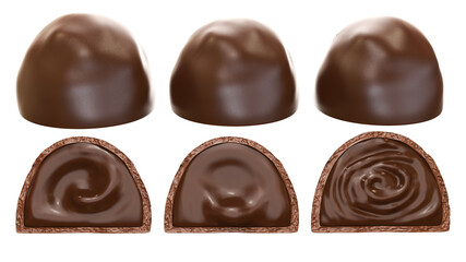 Delicious chocolate filled truffle. isolated background. 3d illustration