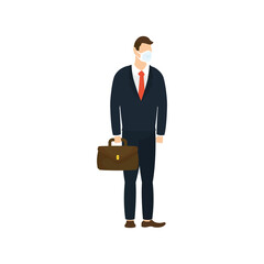 Businessman avatar with mask and suitcase vector design