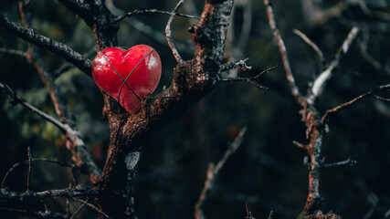 Red heart sitting in a tree