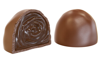 Delicious chocolate filled truffle. isolated background. 3d illustration