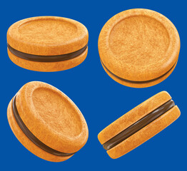 Sandwich cookies with chocolate filling. isolated on white background. Clipping path. 3d illustration