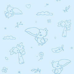 seamless tender jungle pattern with baby tucan