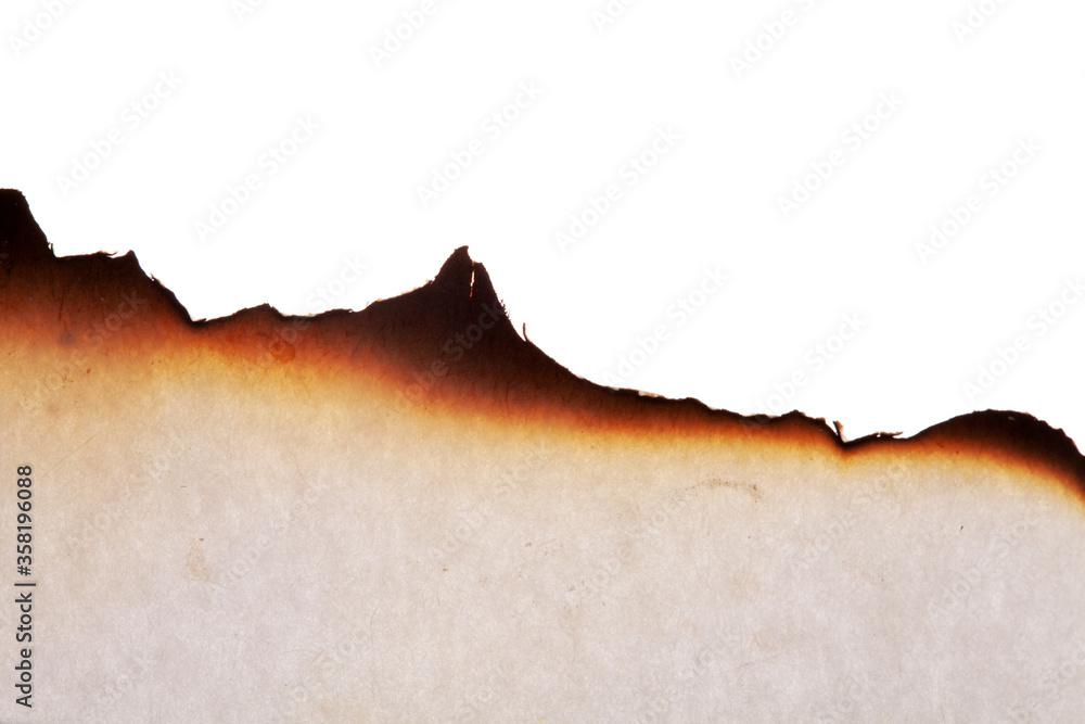 Poster burnt paper edges isolated on white background. template for design