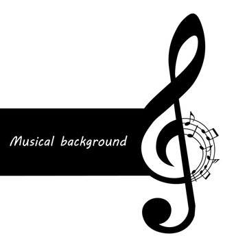 Musical background, music notes and  treble clef, vector illustration.