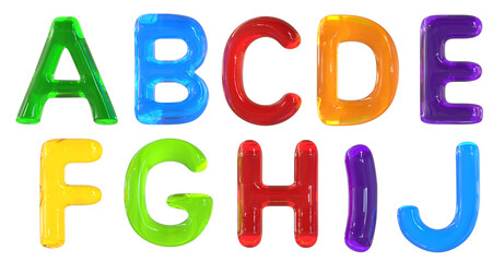 Colorful jelly alphabets for kids. 3d rendering. Isolated white background