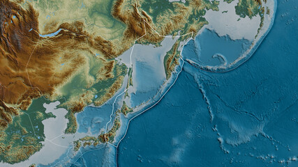 Okhotsk tectonic plate - outlined. Relief - obrazy, fototapety, plakaty