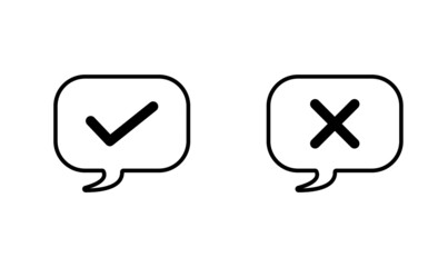 balloon, speech bubble icon with tick signs for web, app, software use - satisfaction, customer service,  concept