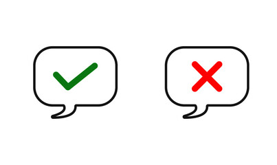balloon, speech bubble icon with tick signs for web, app, software use - satisfaction, customer service,  concept