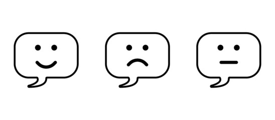 balloon with smiley face, speech bubble with emoticon face icon with tick signs for web, app, software use - satisfaction, customer service,  concept