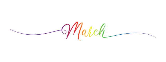 march letter calligraphy banner colorful gradient  - obrazy, fototapety, plakaty