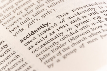 Dictionary definition of the word accidently