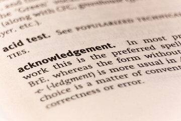 Dictionary definition of the word acknowledgement