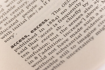 Fototapeta premium Dictionary definition of the word access excess