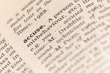 Dictionary definition of the word accuse