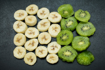 close up of kiwi fruit and banana