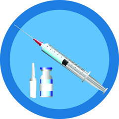 注射器とアンプル（薬剤）のデザイン：感染症予防、予防接種、ワクチン、コロナウィルス対策、インフルエンザ対策