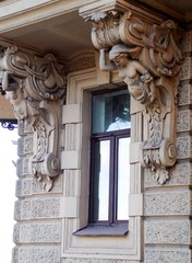 Detail of the facade of an old house in St. Petersburg
