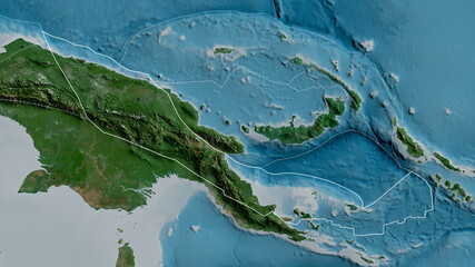 Woodlark tectonic plate - outlined. Satellite