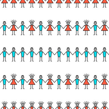 Abstract people holding hands. Seamless vector pattern