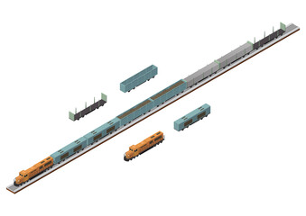 Vector Isometric of train tracks and cargo train.
