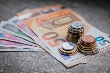 Banknotes and coins from different countries