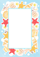 夏　海　貝殻　フレームイラスト