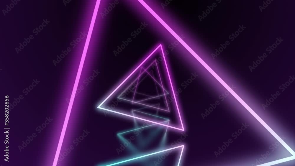 Poster abstract background with animation of flight in abstract futuristic tunnel with neon lights forming 