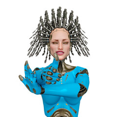 super cyborg want you and also she is pointing her finger like a pistol at you