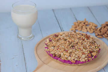 Almond on Purple Cake. purpel sweet potato brownie.