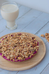 Almond on Purple Cake. purpel sweet potato brownie.