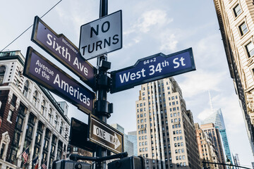 New York street. Empire State building street. 34th street. Center of Manhattan. 