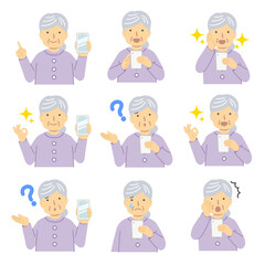スマホを使うシニア女性セット