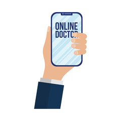 hand holding smartphone with online doctor text vector design