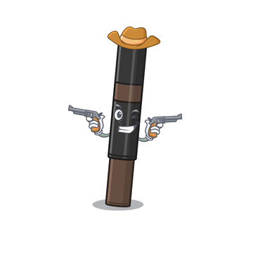 Cartoon character cowboy of eyebrow pencil with guns