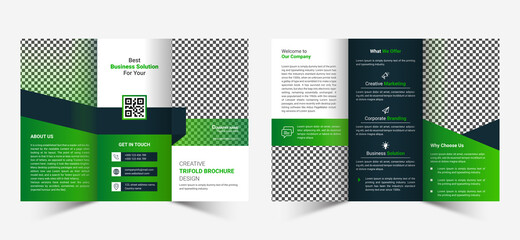 Modern trifold brochure green template design in creative abstract layout  fully editable