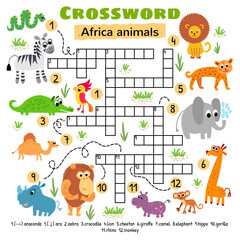 Obraz na płótnie Canvas Africa animals crossword. Game for preschool kids