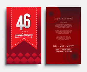 46th Years Anniversary Invitation/Greeting Card with Flat Design and Elegant, Isolated on Red Background. Vector illustration.