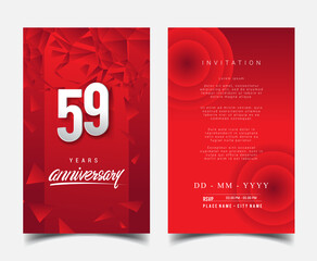 59th Years Anniversary Invitation/Greeting Card with Flat Design and Elegant, Isolated on Red Background. Vector illustration.