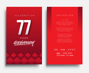 77th Years Anniversary Invitation/Greeting Card with Flat Design and Elegant, Isolated on Red Background. Vector illustration.