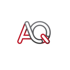 initial logo letter AQ, linked outline red and grey colored, rounded logotype