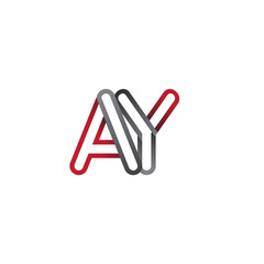 initial logo letter AY, linked outline red and grey colored, rounded logotype