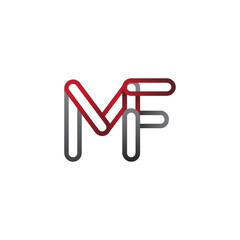 initial logo letter MF, linked outline red and grey colored, rounded logotype