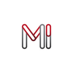 initial logo letter MI, linked outline red and grey colored, rounded logotype