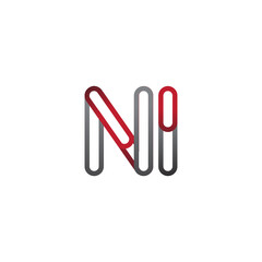 initial logo letter NI, linked outline red and grey colored, rounded logotype