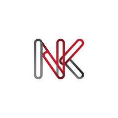 initial logo letter NK, linked outline red and grey colored, rounded logotype