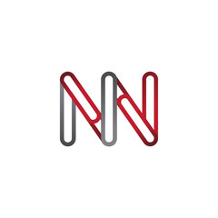 initial logo letter NN, linked outline red and grey colored, rounded logotype