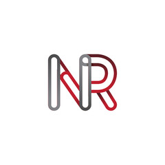 initial logo letter NR, linked outline red and grey colored, rounded logotype
