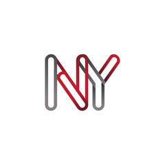 Obraz premium initial logo letter NY, linked outline red and grey colored, rounded logotype