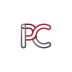 initial logo letter PC, linked outline red and grey colored, rounded logotype